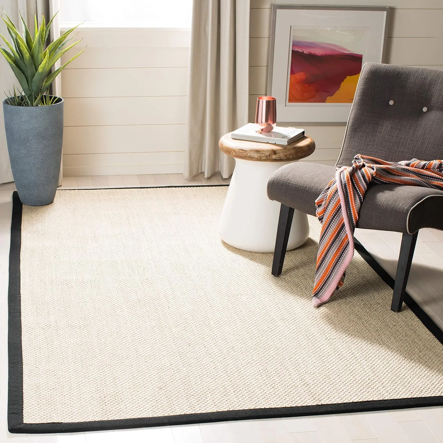 SAFAVIEH Natural Fiber Collection Area Rug - 9' x 12', Marble & Black, Border Sisal Design, Easy Care, Ideal for High Traffic Areas in Living Room, Bedroom (NF143A)