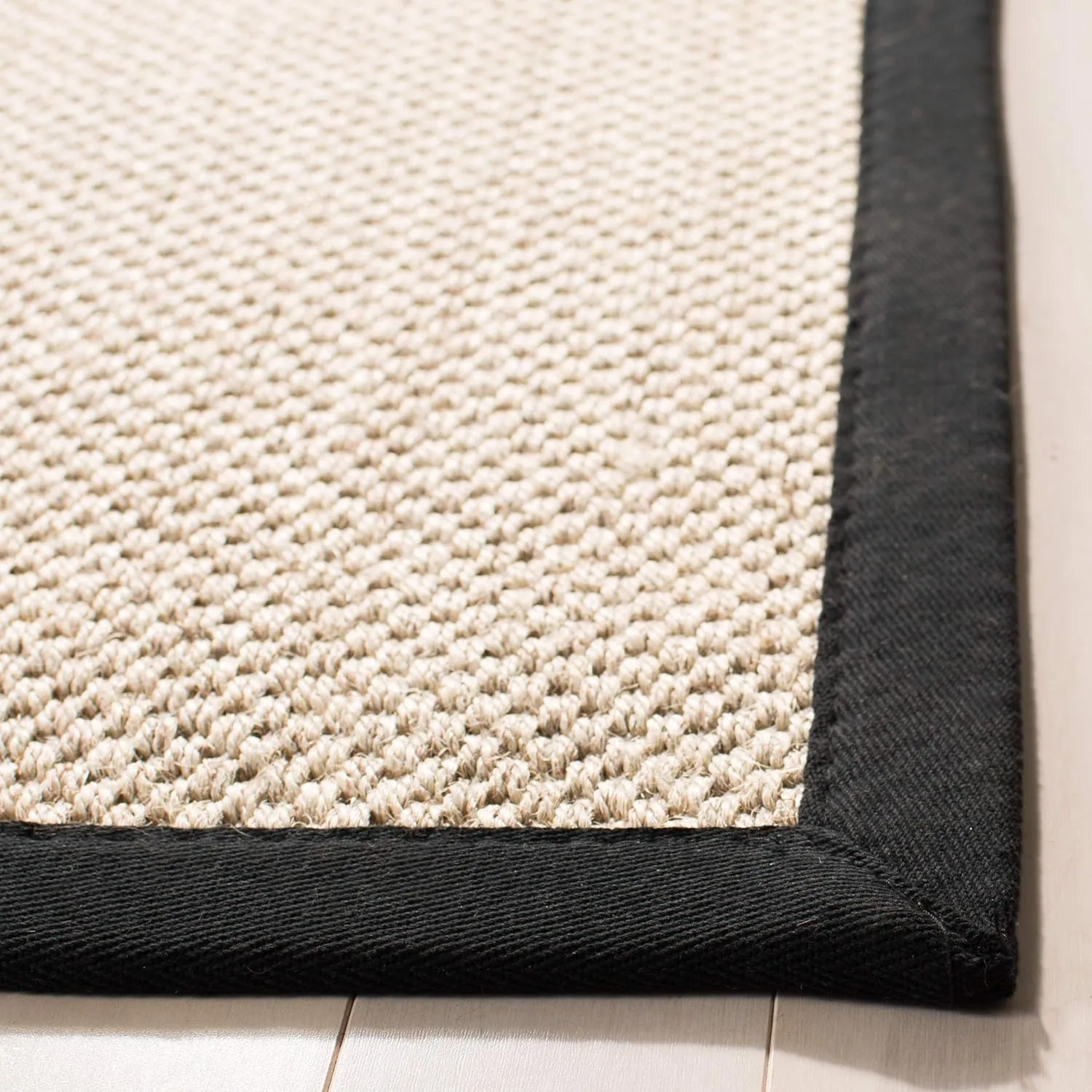 SAFAVIEH Natural Fiber Collection Area Rug - 9' x 12', Marble & Black, Border Sisal Design, Easy Care, Ideal for High Traffic Areas in Living Room, Bedroom (NF143A)