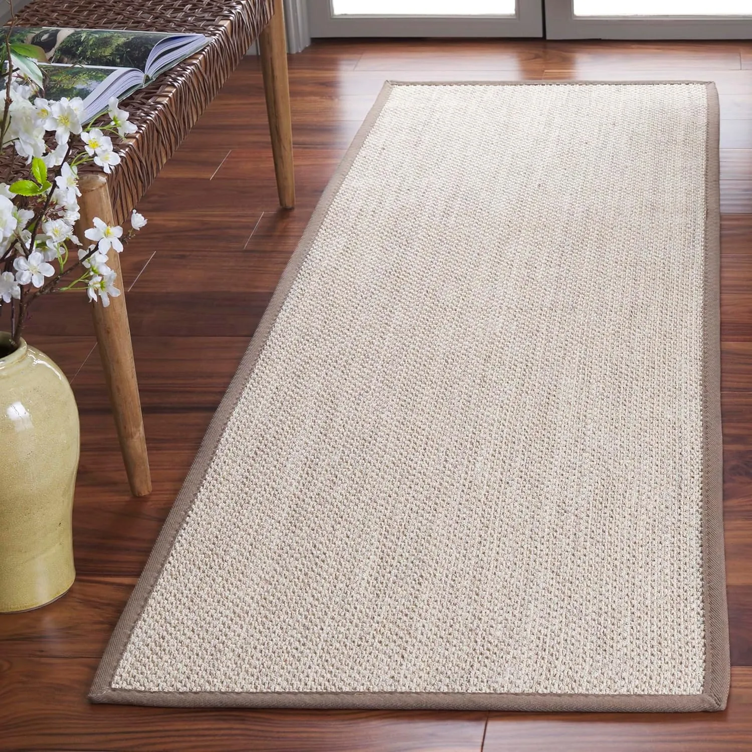 SAFAVIEH Natural Fiber Collection Runner Rug - 2'6" x 6', Marble & Khaki, Border Sisal Design, Easy Care, Ideal for High Traffic Areas in Living Room, Bedroom (NF143E)