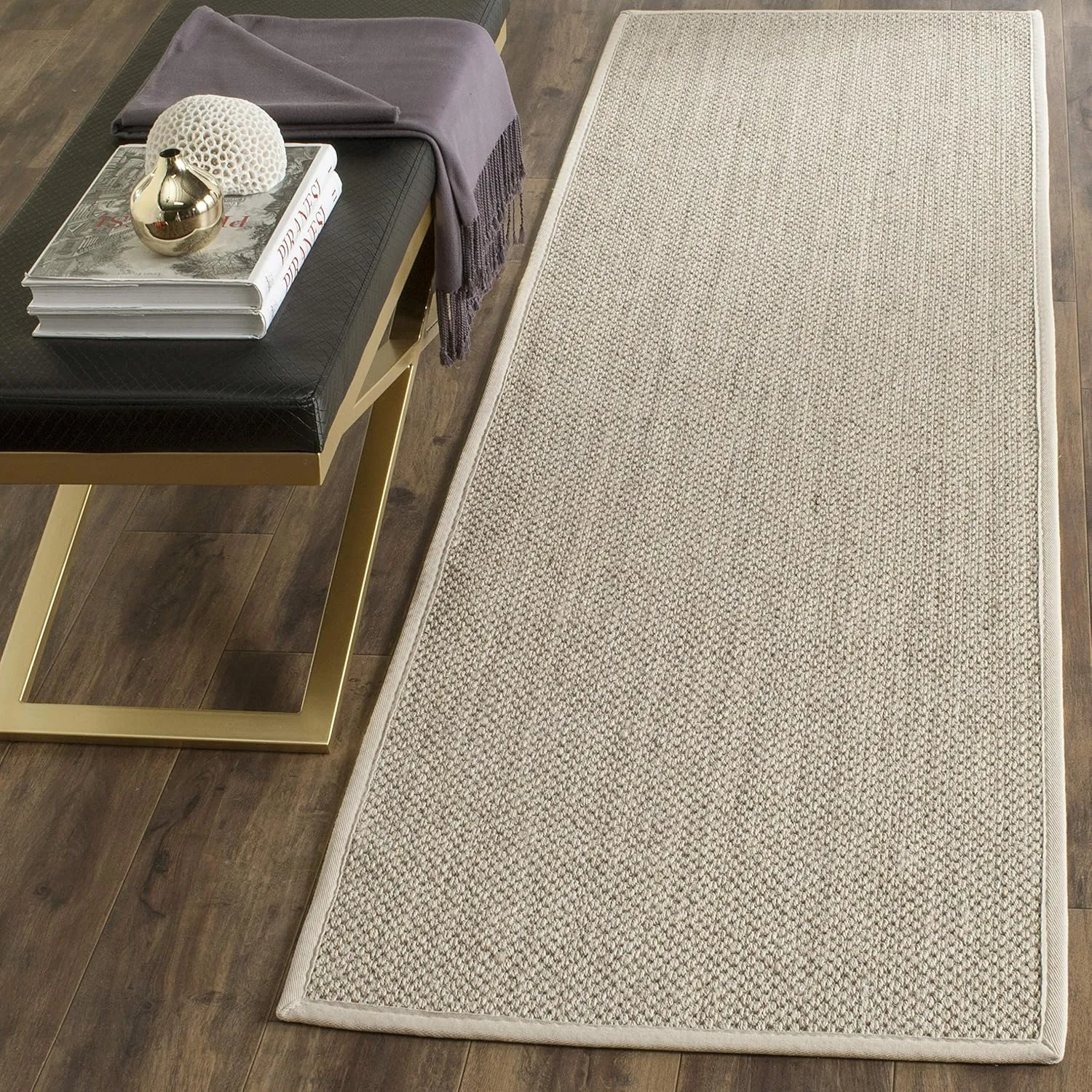 SAFAVIEH Natural Fiber Collection Runner Rug - 2'6" x 8', Marble & Beige, Border Sisal Design, Easy Care, Ideal for High Traffic Areas in Living Room, Bedroom (NF143C)