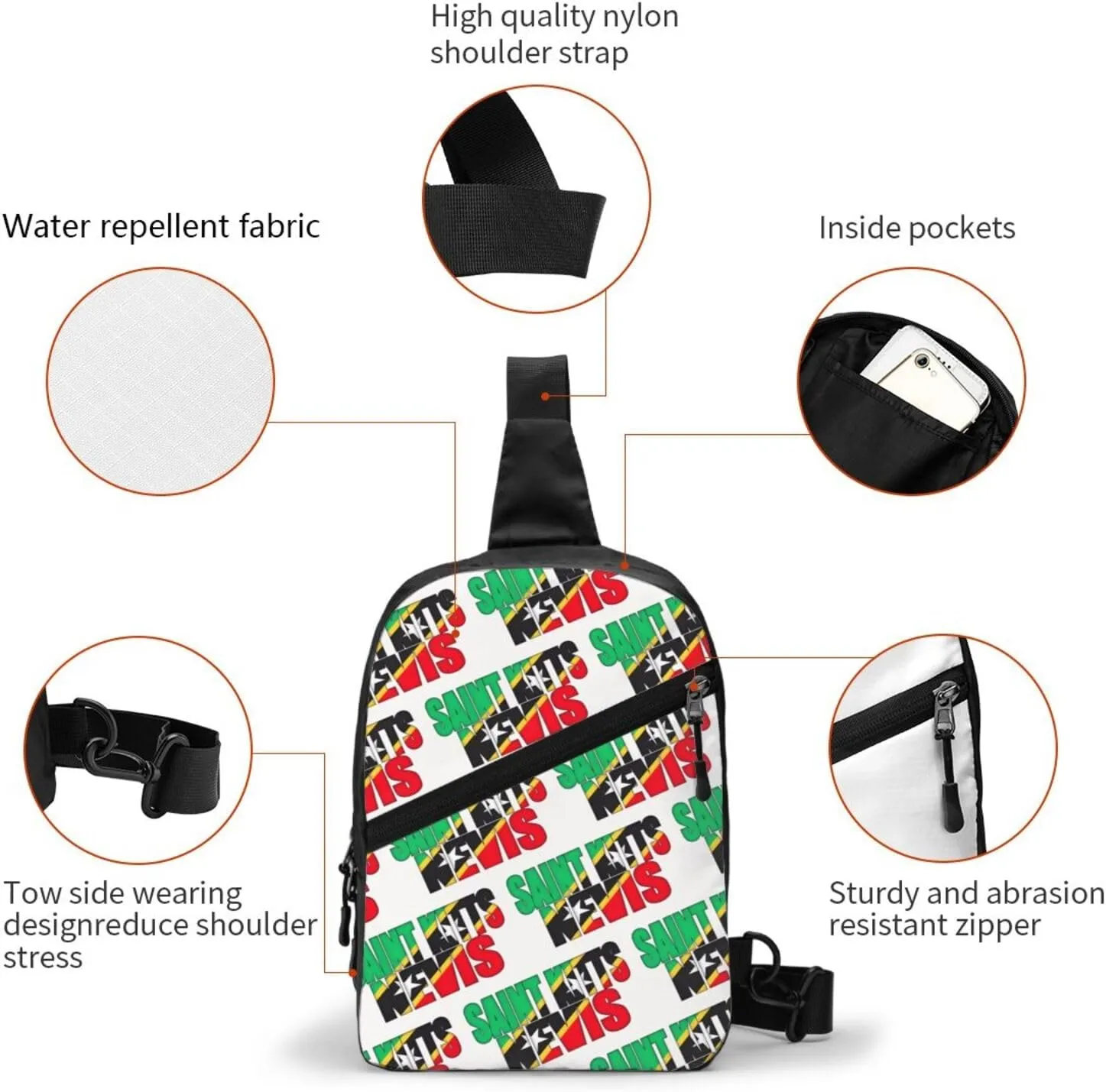 Saint Kitts Nevis Flag Crossbody Bag Portable Sling Bags Foldable Chest Daypack Reusable Sports Shoulder Backpack Diagonally Casual Rucksack Travel Bag