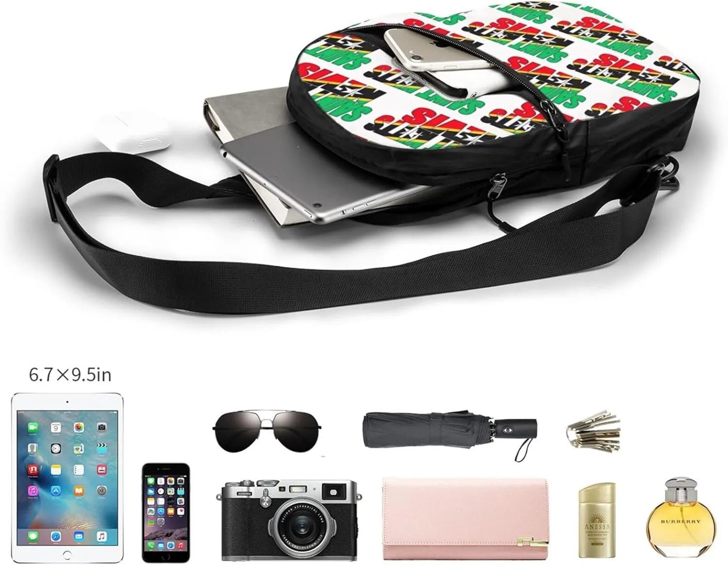 Saint Kitts Nevis Flag Crossbody Bag Portable Sling Bags Foldable Chest Daypack Reusable Sports Shoulder Backpack Diagonally Casual Rucksack Travel Bag