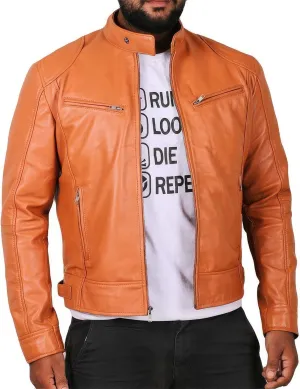 Salaar & Co Men’s Genuine Sheepskin Biker Jacket - Handsome Moto Rider Style with Stand Collar, Korean Influence, Slim Fit