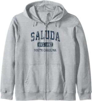 Saluda South Carolina SC Vintage Athletic Sports Design Zip Hoodie