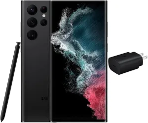 SAMSUNG Galaxy S22 Ultra 5G (128GB, 8GB) 6.8'' AMOLED 2X, 108MP Camera, Global Volte (Fully Unlocked for AT&T, Verizon, T-Mobile, Global) G908U1 (w/ 25W Super Fast Charger, Phantom Black) (Renewed)