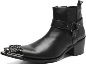 Santimon Mens Chelsea Boots Casual Dress Ankle Boots Genunie Leather Metal Wingtip Toe Cowboys Boots Fashion Prom Wedding Tuxedo Ballroom Party Disco Zipper on Side Western Boots for Men
