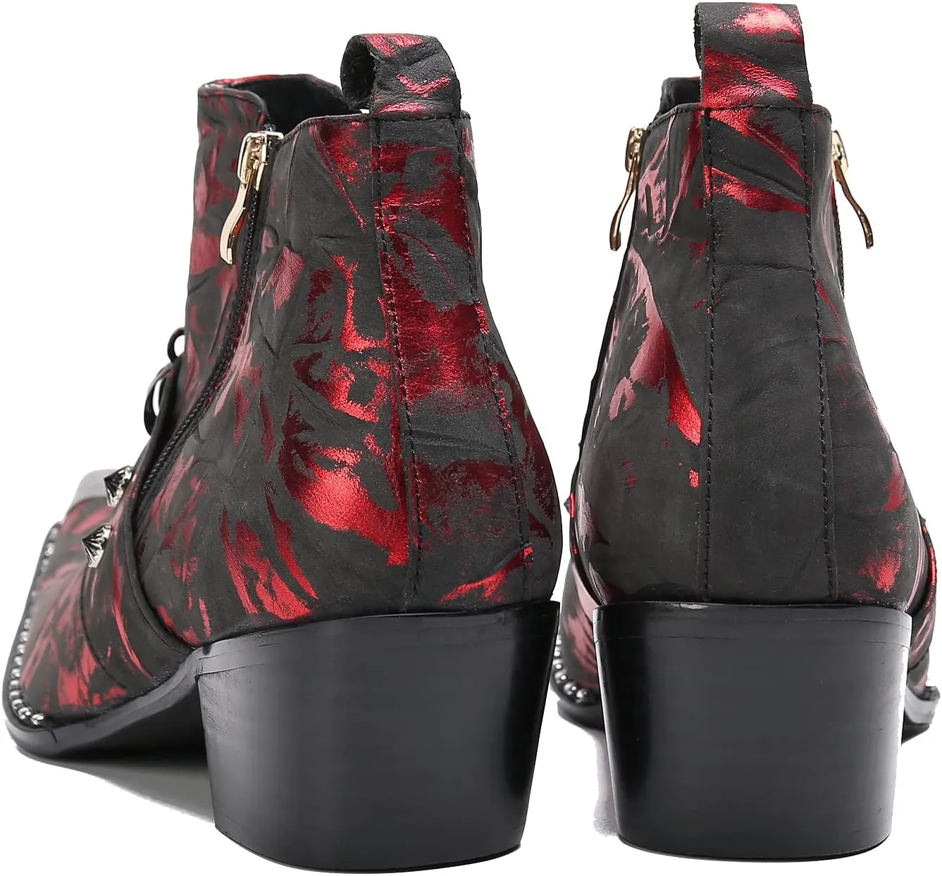 Santimon Men's Genuine Leather Chelsea Boots - Dress & Casual Ankle Boots with Metal Pointed-Toe, Double Zipper & Tiger Design - Western Cowboy Boots for Wedding, Prom, Party & Tuxedo
