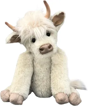 Scottish Highland Cow Plush, Realistic Cow Stuffed Animals Soft Farm Plushie, Cuddly Highland Cow Accompany Plush Decorative Pillow Birthday Gifts for Boys Girls-White