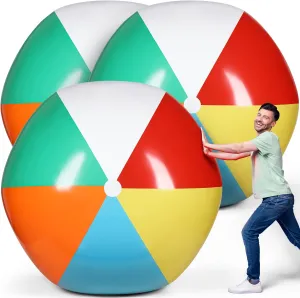 Seematn 3 PCS Giant Beach Ball 6 FT Big Swimming Float Balls for Pool Toys PVC Large Huge Rainbow Colored Inflatable Beach Balls for Adults Party Summer Outdoor
