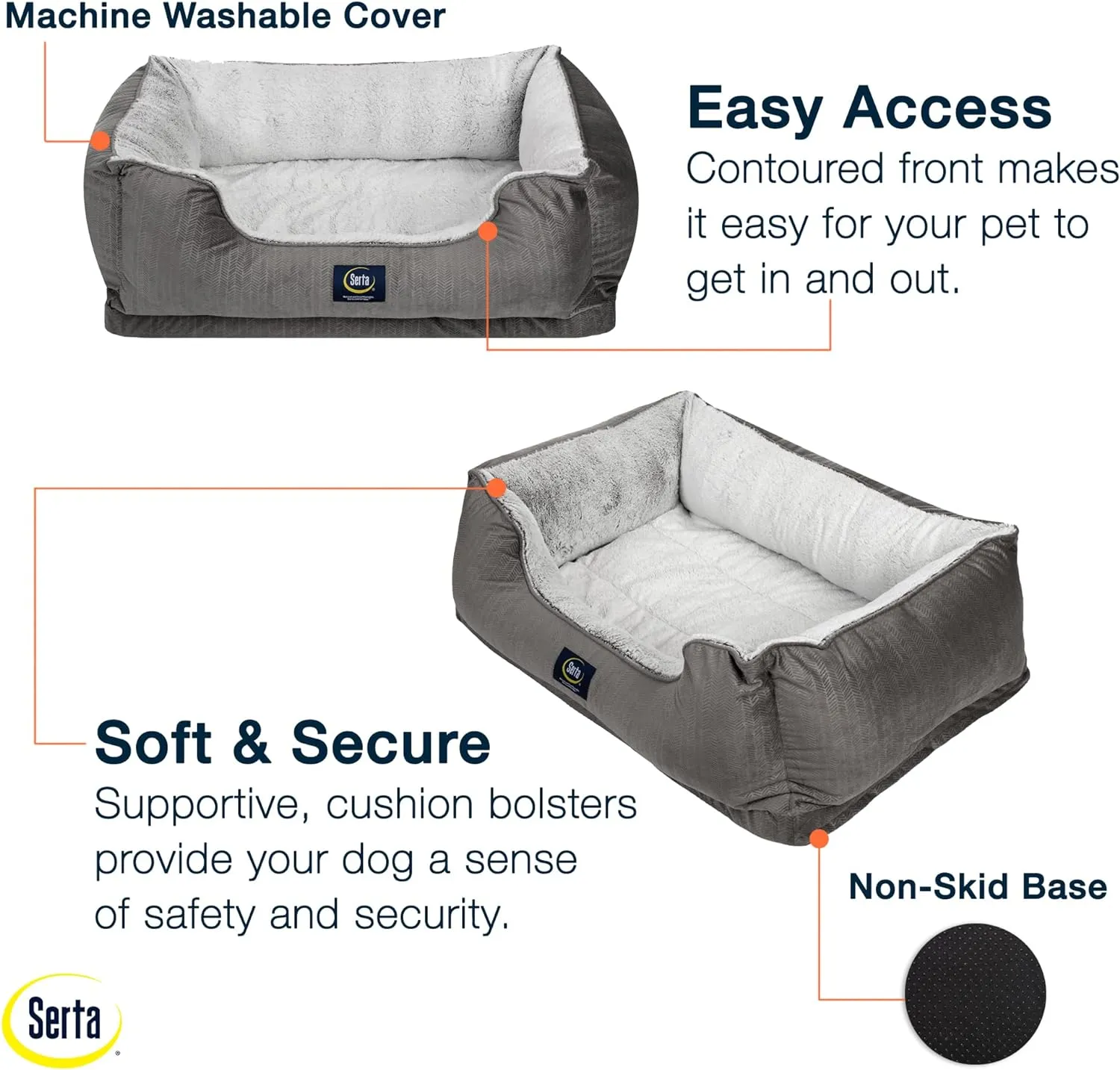 Serta Orthopedic Cuddler Dog Bed for Pets – Slate Gray (Large)