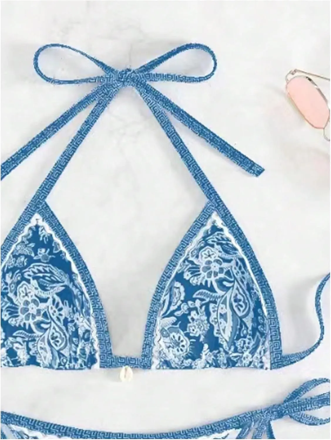 SHENHE Women's 2 Piece Halter Swimsuit Textured Tie Side Triangle Bikini Bathing Suit