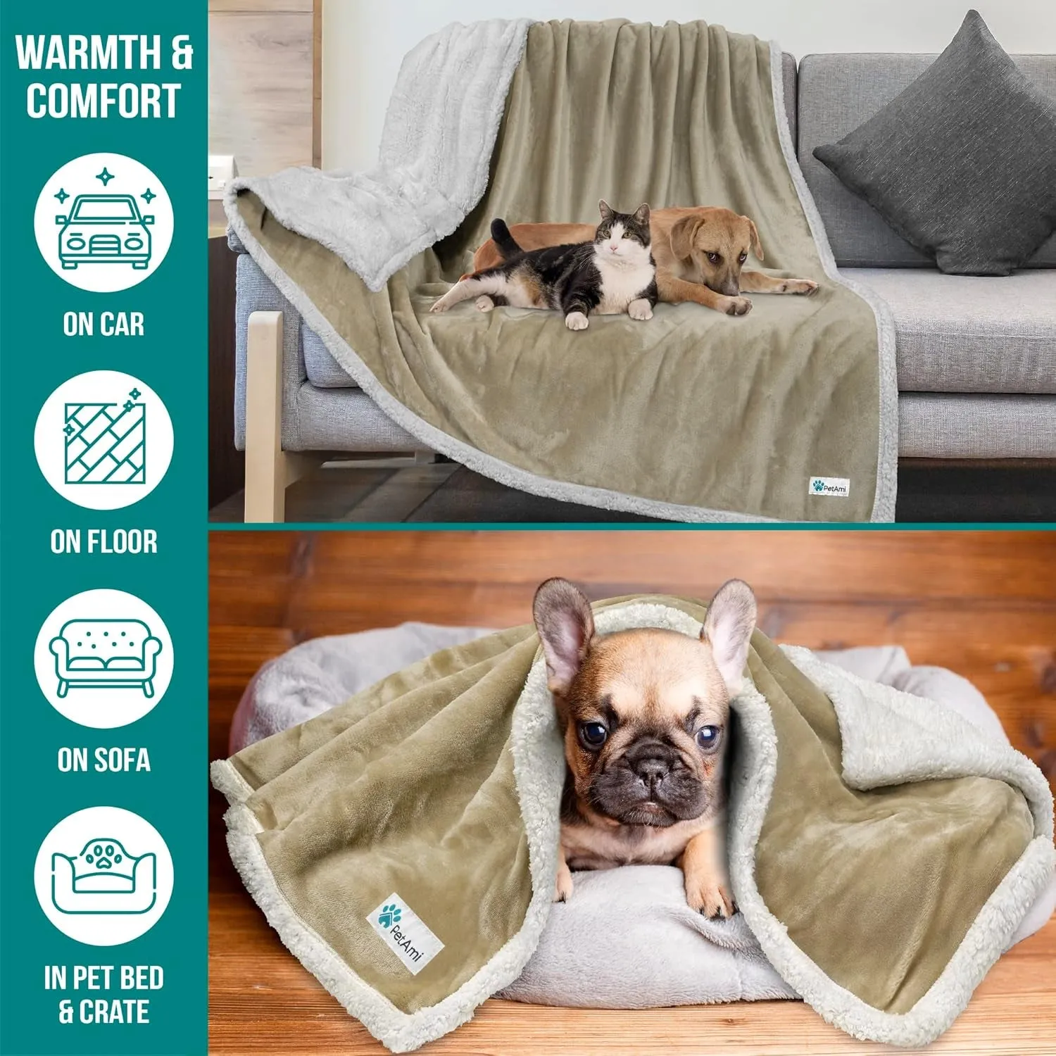 Sherpa Pet Washable, Couch Blanket Outstanding support Protector Dog On-time delivery Crate Plush Bed, Large Throw for Twin Blanket Taupe Reversible Car Soft 60X80 Dogs, Kennel, Sofa Cover Cat Furniture Fleece XL