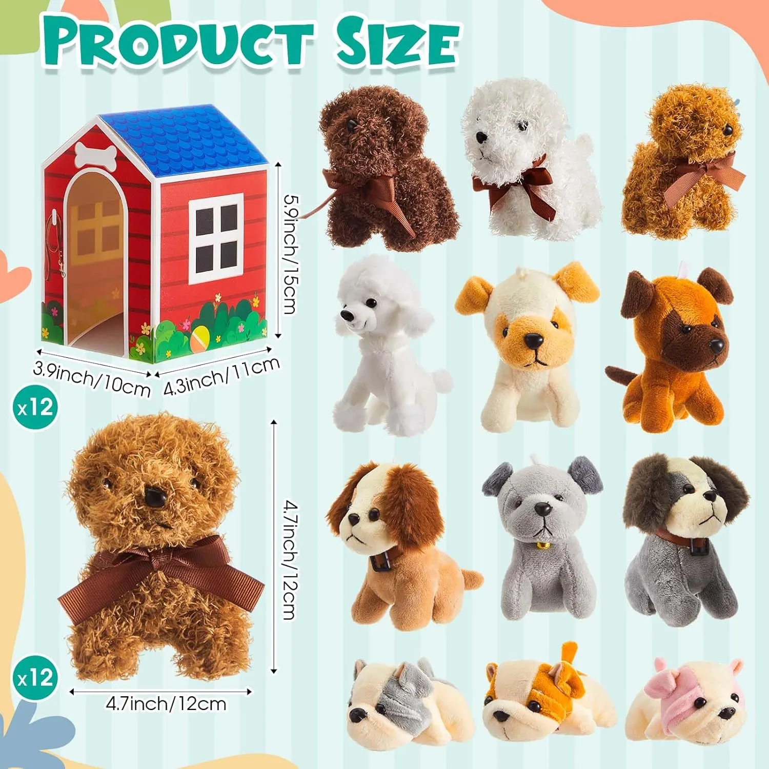 ShinyRelief 24 Pcs Adopt a Puppy Party Favors Bulk 12 Pcs Dog Party Favors Boxes 12 Pieces Mini Plush Dog Stuffed Animals for Birthday Thanksgiving Christmas Decoration Gifts(Pattern)