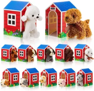 ShinyRelief 24 Pcs Adopt a Puppy Party Favors Bulk 12 Pcs Dog Party Favors Boxes 12 Pieces Mini Plush Dog Stuffed Animals for Birthday Thanksgiving Christmas Decoration Gifts(Pattern)