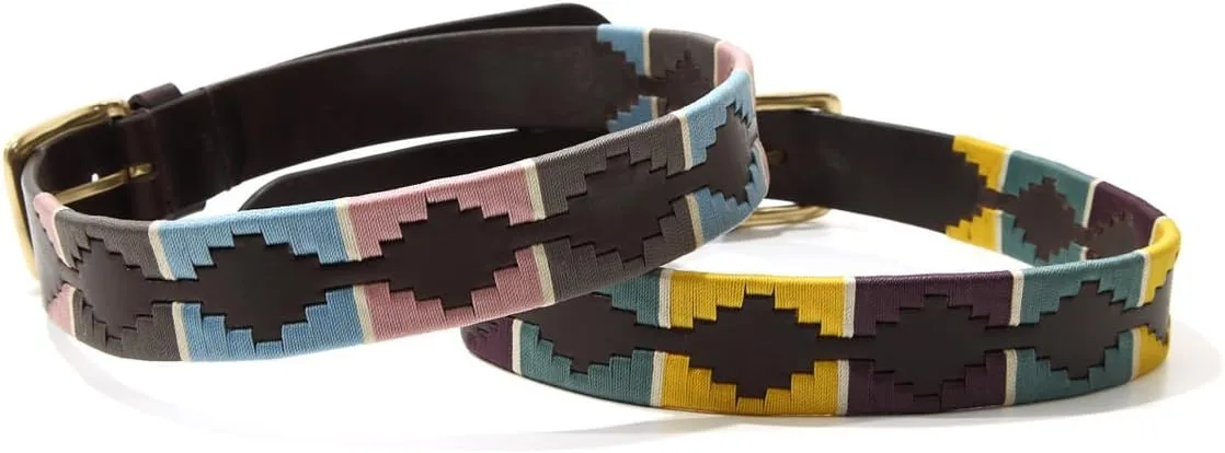 Shires Dover Polo Design Leather Belt Yellow/Green/Purple