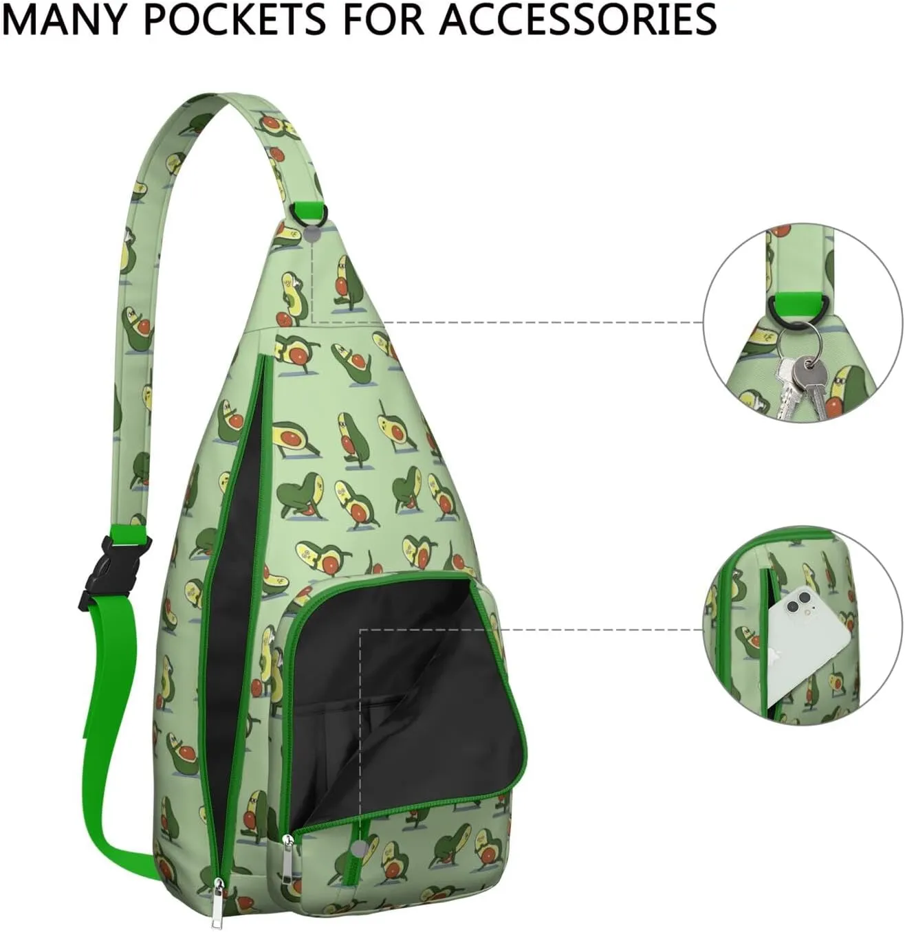 Shoulder Sling Crossbody Casual Chest Bag For Travel Sports Running,Backpack for Men & Women Lightweight Sports BagCrossbody Concealed Carry,Avocado Shoulder Bag Waterproof Chest Bag
