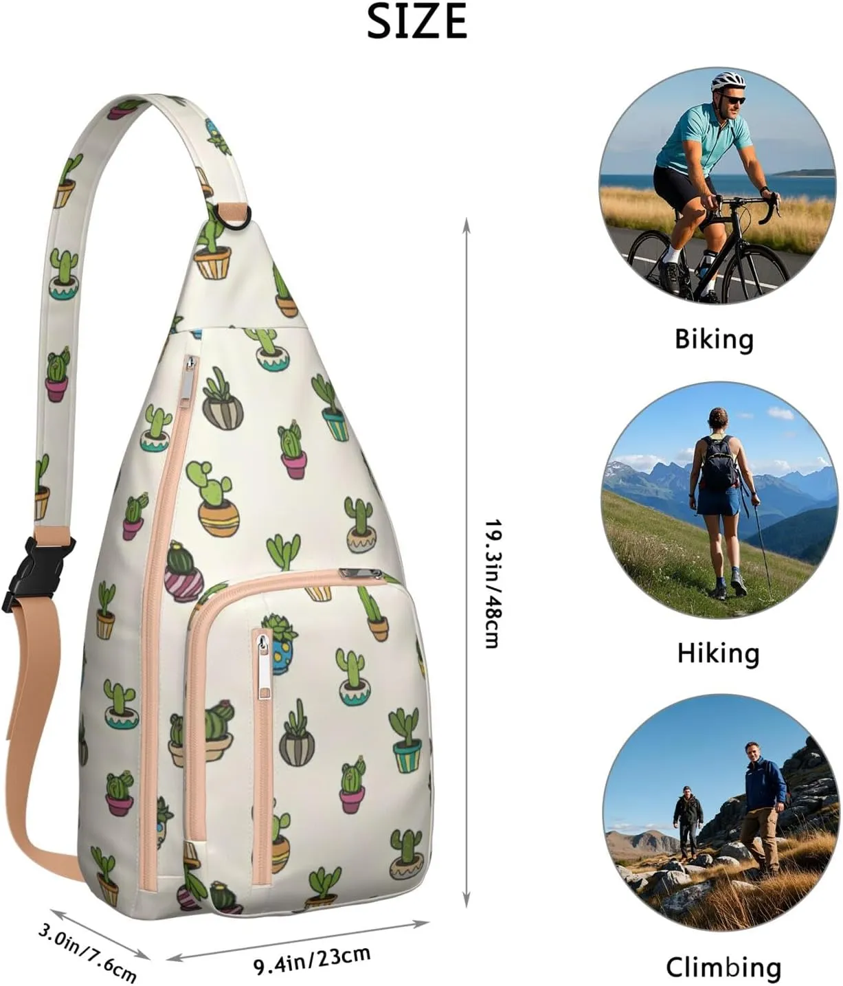 Shoulder Sling Crossbody Casual Chest Bag For Travel Sports Running,Backpack for Men & Women Lightweight Sports BagCrossbody Concealed Carry,Cactus Shoulder Bag Waterproof Chest Bag