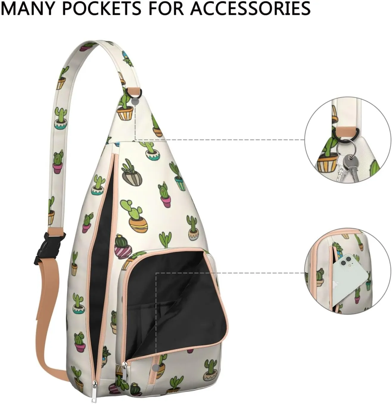 Shoulder Sling Crossbody Casual Chest Bag For Travel Sports Running,Backpack for Men & Women Lightweight Sports BagCrossbody Concealed Carry,Cactus Shoulder Bag Waterproof Chest Bag