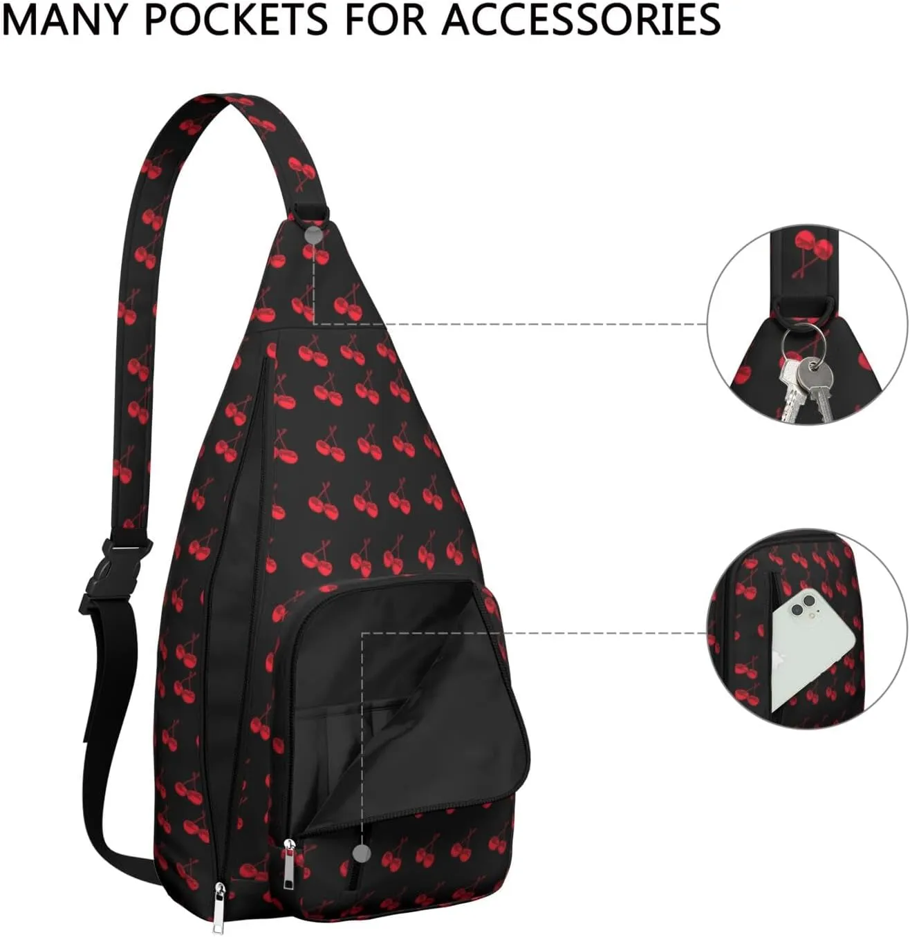 Shoulder Sling Crossbody Casual Chest Bag For Travel Sports Running,Backpack for Men & Women Lightweight Sports BagCrossbody Concealed Carry,Cherry Shoulder Bag Waterproof Chest Bag