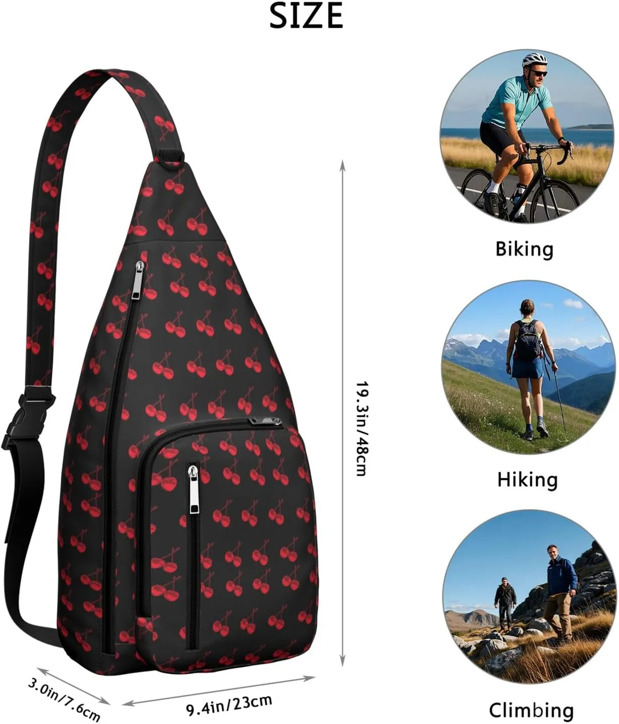 Shoulder Sling Crossbody Casual Chest Bag For Travel Sports Running,Backpack for Men & Women Lightweight Sports BagCrossbody Concealed Carry,Cherry Shoulder Bag Waterproof Chest Bag