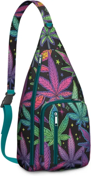 Shoulder Sling Crossbody Casual Chest Bag For Travel Sports Running,Backpack for Men & Women Lightweight Sports BagCrossbody Concealed Carry,Marijuana Leaf Shoulder Bag Waterproof Chest Bag