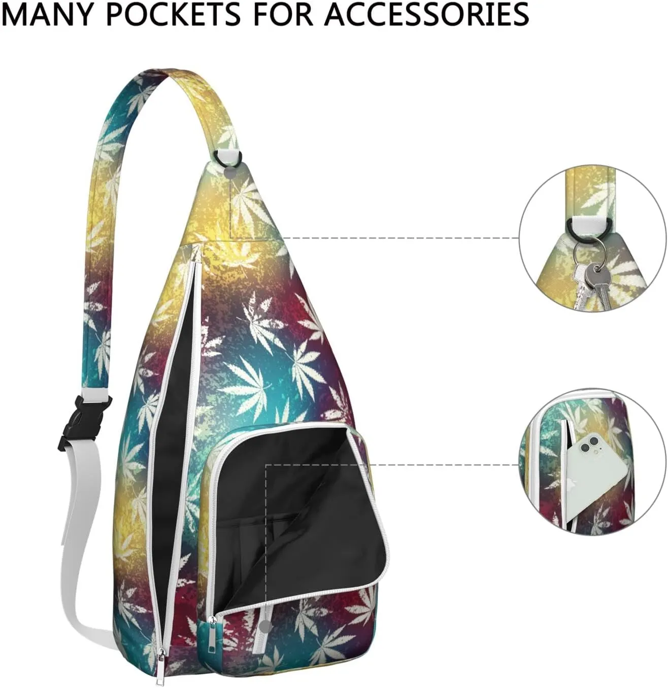 Shoulder Sling Crossbody Casual Chest Bag For Travel Sports Running,Backpack for Men & Women Lightweight Sports BagCrossbody Concealed Carry,Marijuana Leaf Shoulder Bag Waterproof Chest Bag