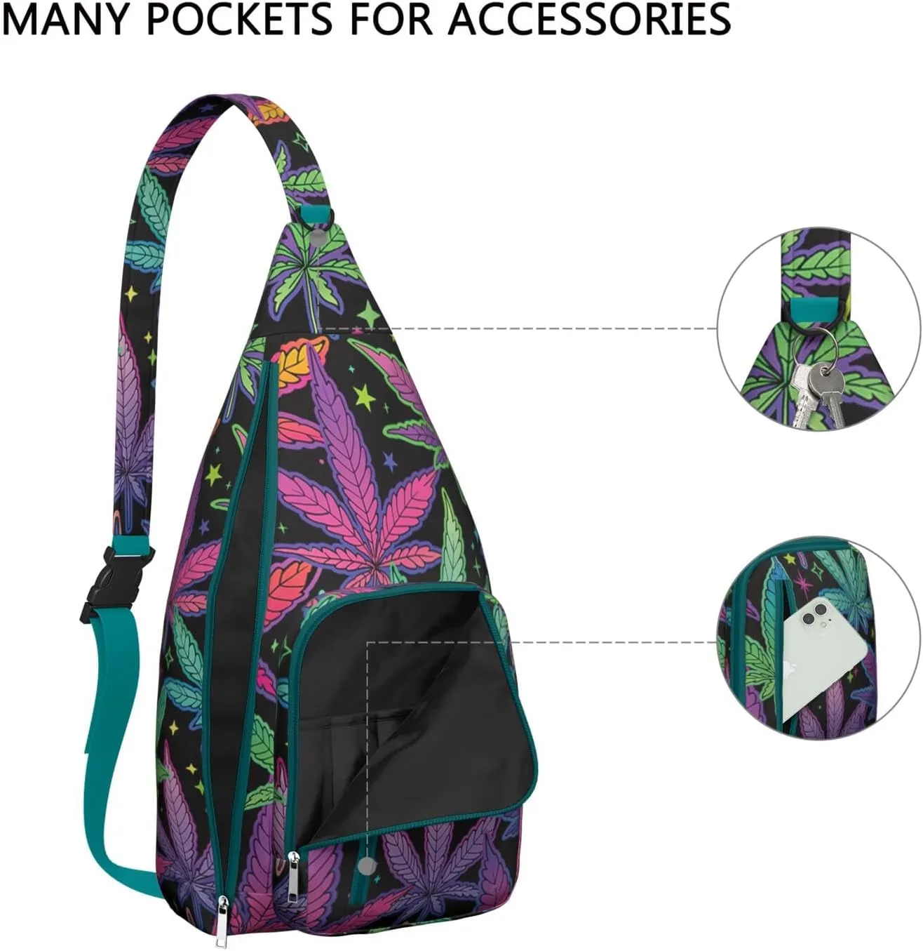 Shoulder Sling Crossbody Casual Chest Bag For Travel Sports Running,Backpack for Men & Women Lightweight Sports BagCrossbody Concealed Carry,Marijuana Leaf Shoulder Bag Waterproof Chest Bag