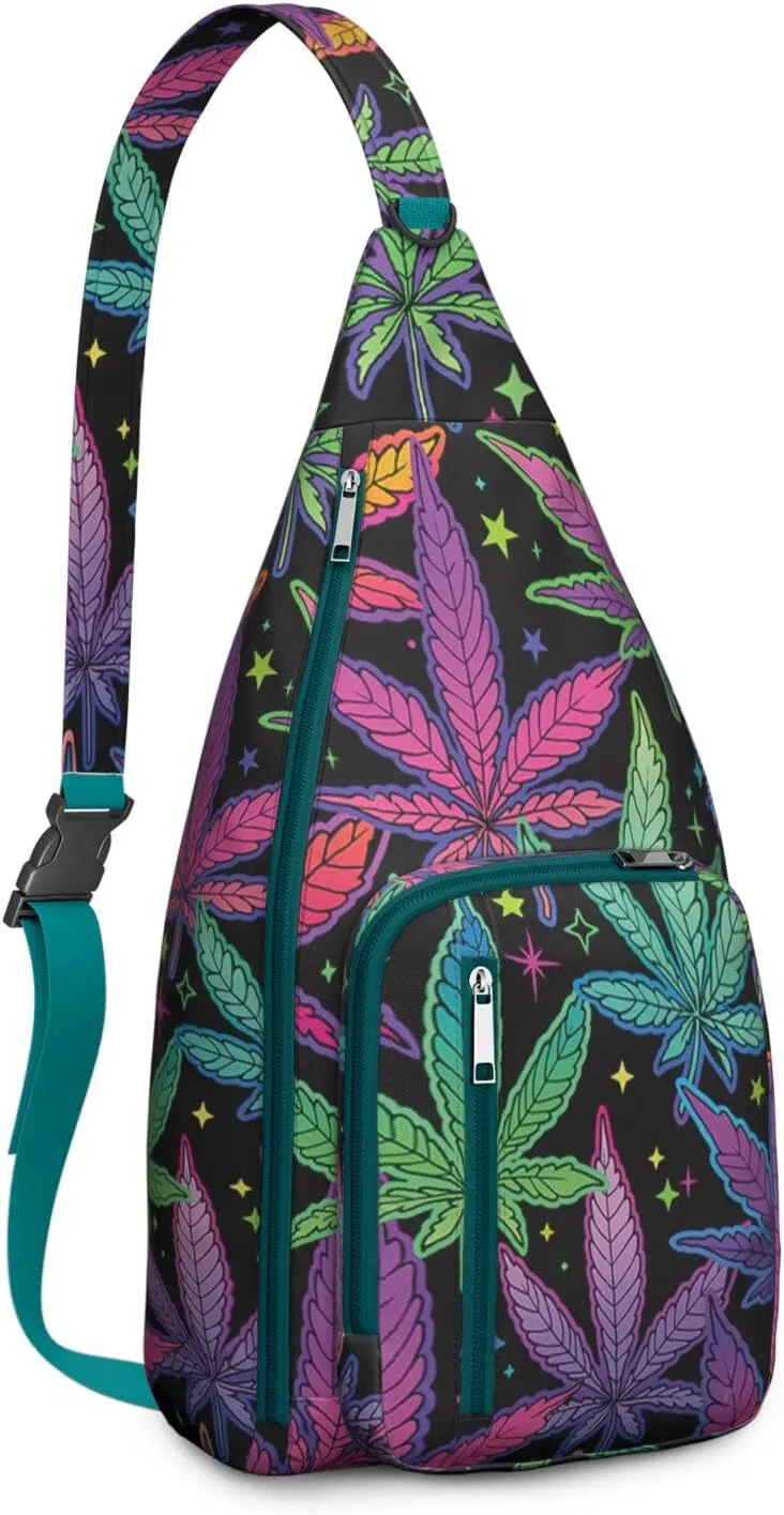 Shoulder Sling Crossbody Casual Chest Bag For Travel Sports Running,Backpack for Men & Women Lightweight Sports BagCrossbody Concealed Carry,Marijuana Leaf Shoulder Bag Waterproof Chest Bag