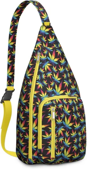 Shoulder Sling Crossbody Casual Chest Bag For Travel Sports Running,Backpack for Men & Women Lightweight Sports BagCrossbody Concealed Carry,Marijuana Leaf Shoulder Bag Waterproof Chest Bag
