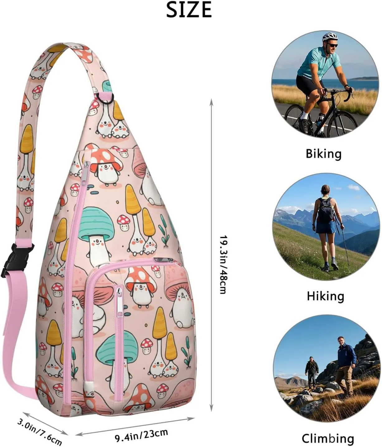 Shoulder Sling Crossbody Casual Chest Bag For Travel Sports Running,Backpack for Men & Women Lightweight Sports BagCrossbody Concealed Carry,Mushroom Shoulder Bag Waterproof Chest Bag