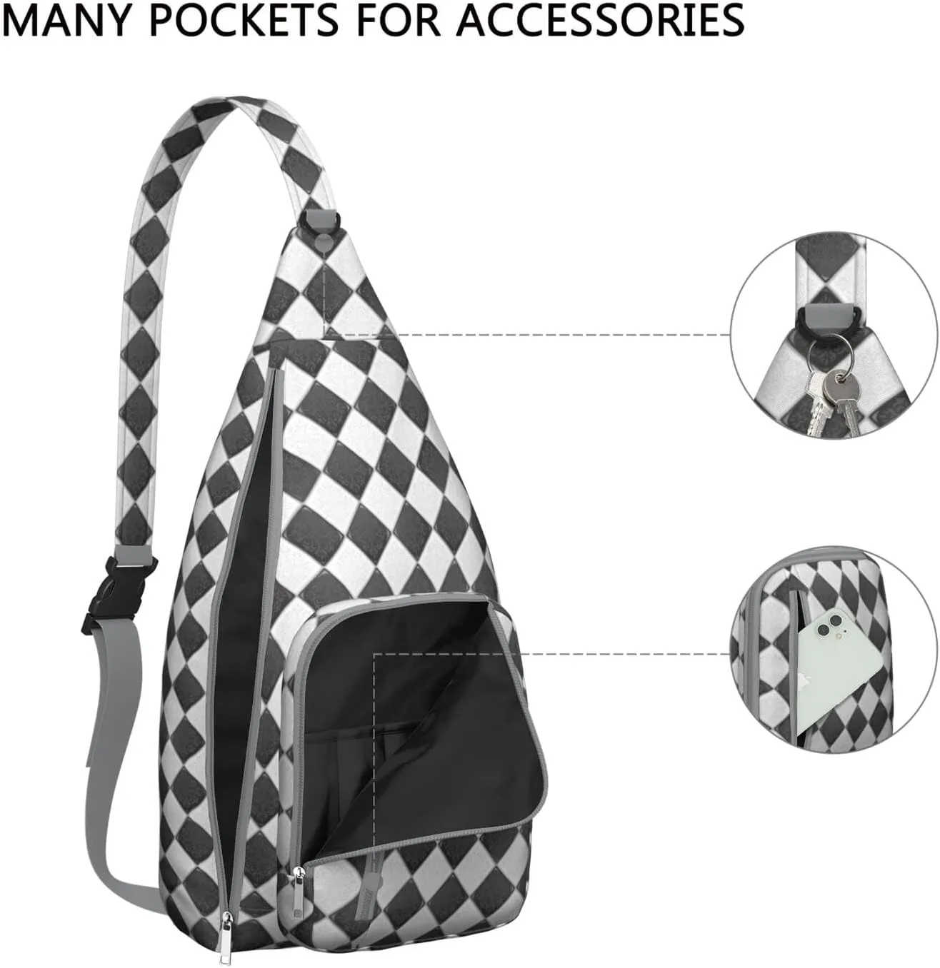 Shoulder Sling Crossbody Casual Chest Bag For Travel Sports Running,Backpack for Men & Women Lightweight Sports BagCrossbody Concealed Carry,Plaid Shoulder Bag Waterproof Chest Bag