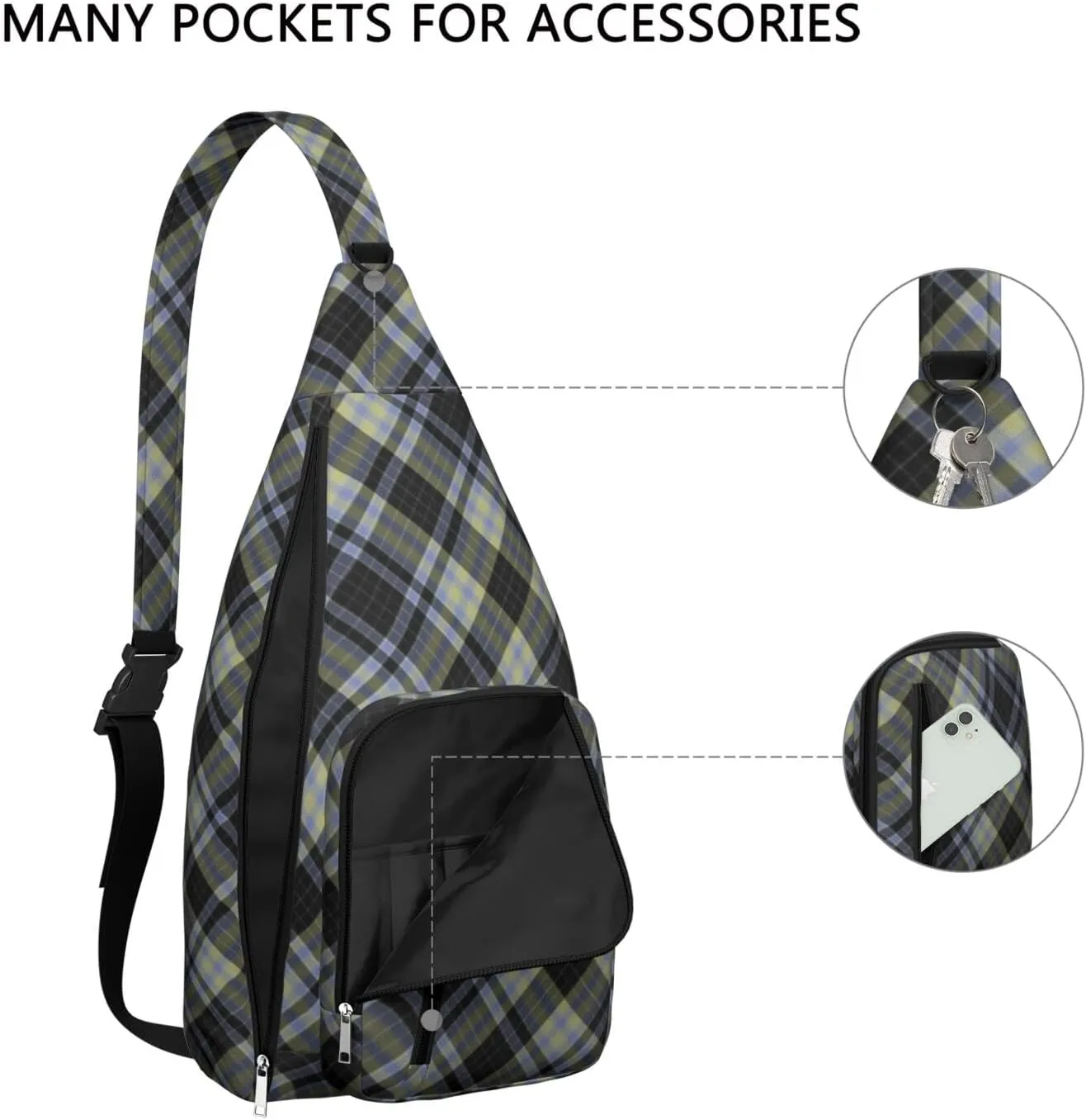 Shoulder Sling Crossbody Casual Chest Bag For Travel Sports Running,Backpack for Men & Women Lightweight Sports BagCrossbody Concealed Carry,Plaid Shoulder Bag Waterproof Chest Bag