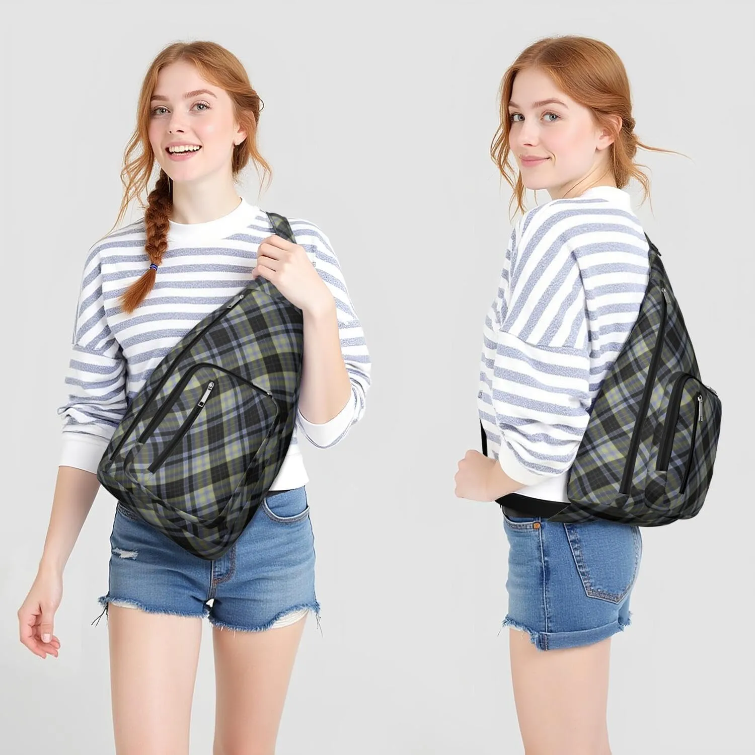 Shoulder Sling Crossbody Casual Chest Bag For Travel Sports Running,Backpack for Men & Women Lightweight Sports BagCrossbody Concealed Carry,Plaid Shoulder Bag Waterproof Chest Bag