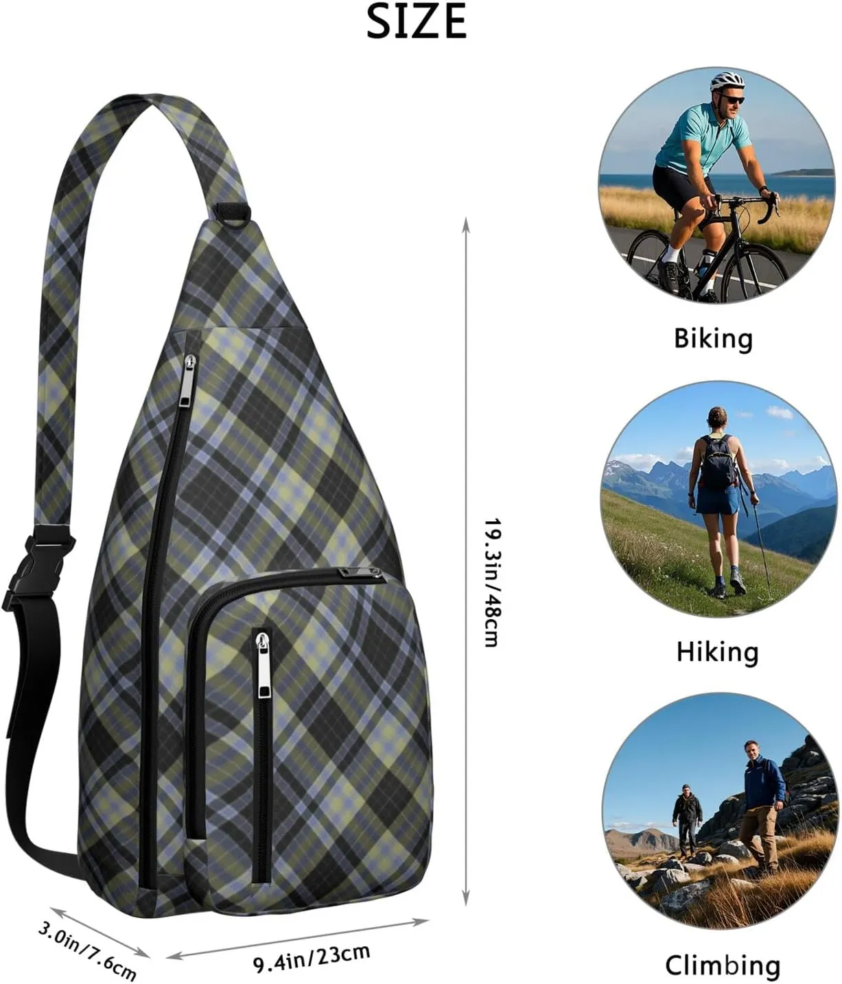 Shoulder Sling Crossbody Casual Chest Bag For Travel Sports Running,Backpack for Men & Women Lightweight Sports BagCrossbody Concealed Carry,Plaid Shoulder Bag Waterproof Chest Bag