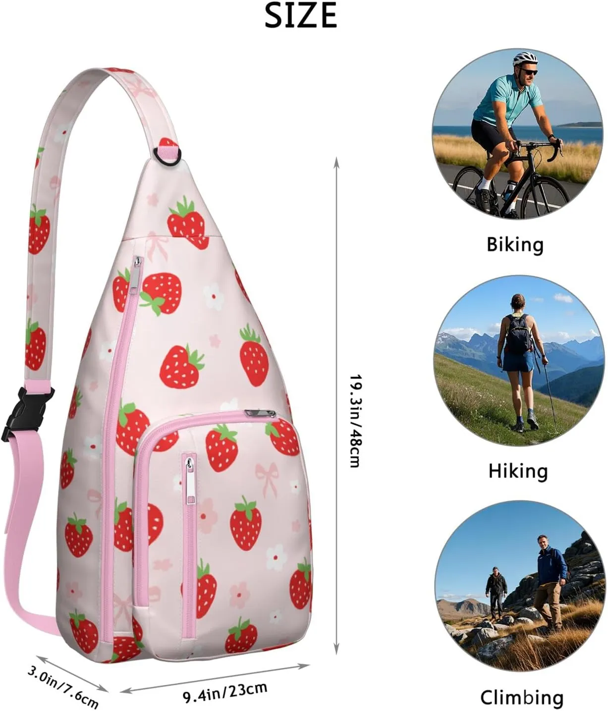 Shoulder Sling Crossbody Casual Chest Bag For Travel Sports Running,Backpack for Men & Women Lightweight Sports BagCrossbody Concealed Carry,Strawberry Shoulder Bag Waterproof Chest Bag