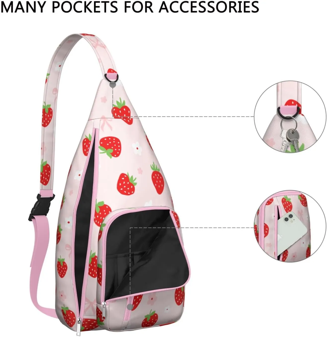Shoulder Sling Crossbody Casual Chest Bag For Travel Sports Running,Backpack for Men & Women Lightweight Sports BagCrossbody Concealed Carry,Strawberry Shoulder Bag Waterproof Chest Bag