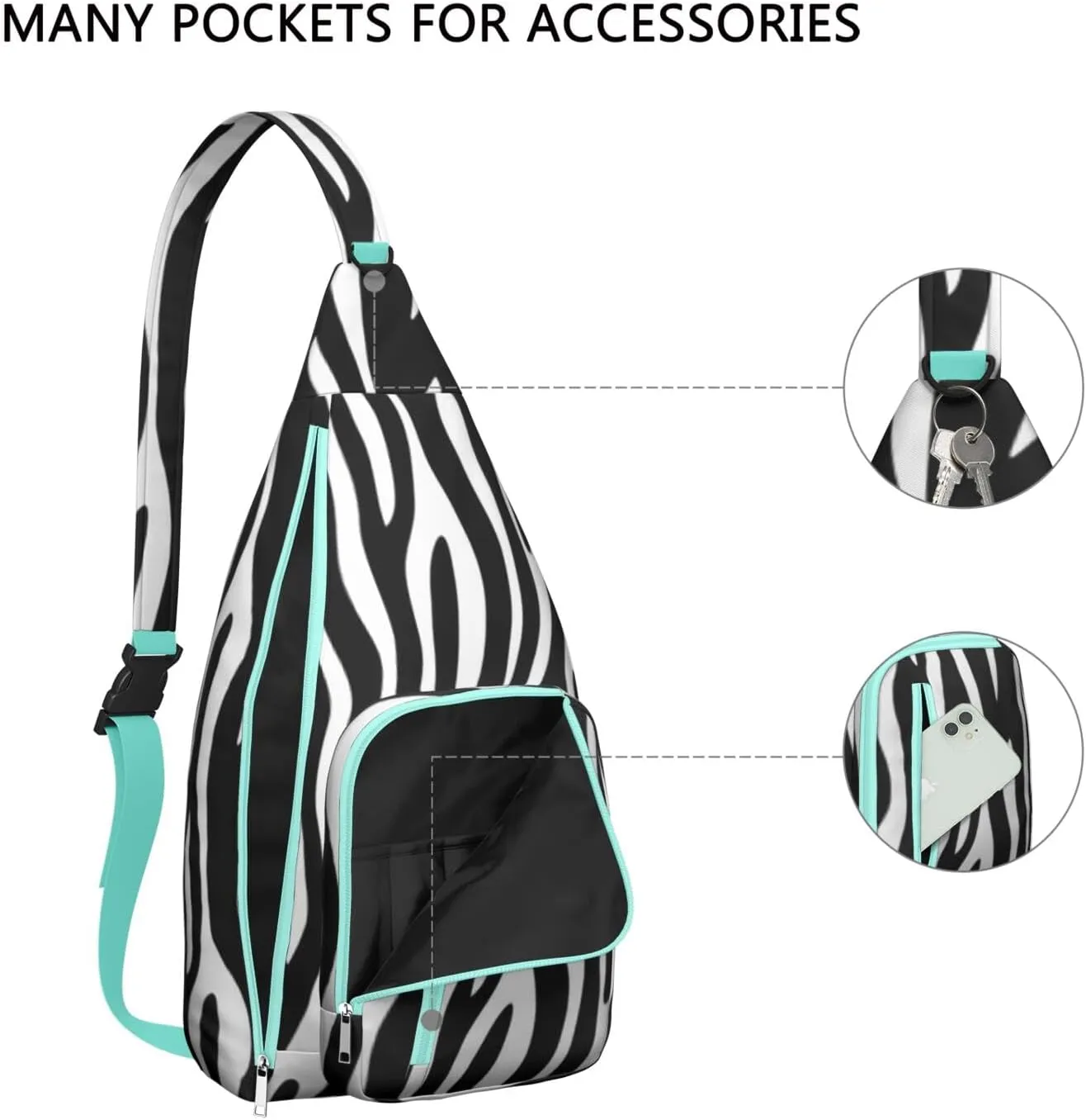Shoulder Sling Crossbody Casual Chest Bag For Travel Sports Running,Backpack for Men & Women Lightweight Sports BagCrossbody Concealed Carry,Zebra Shoulder Bag Waterproof Chest Bag