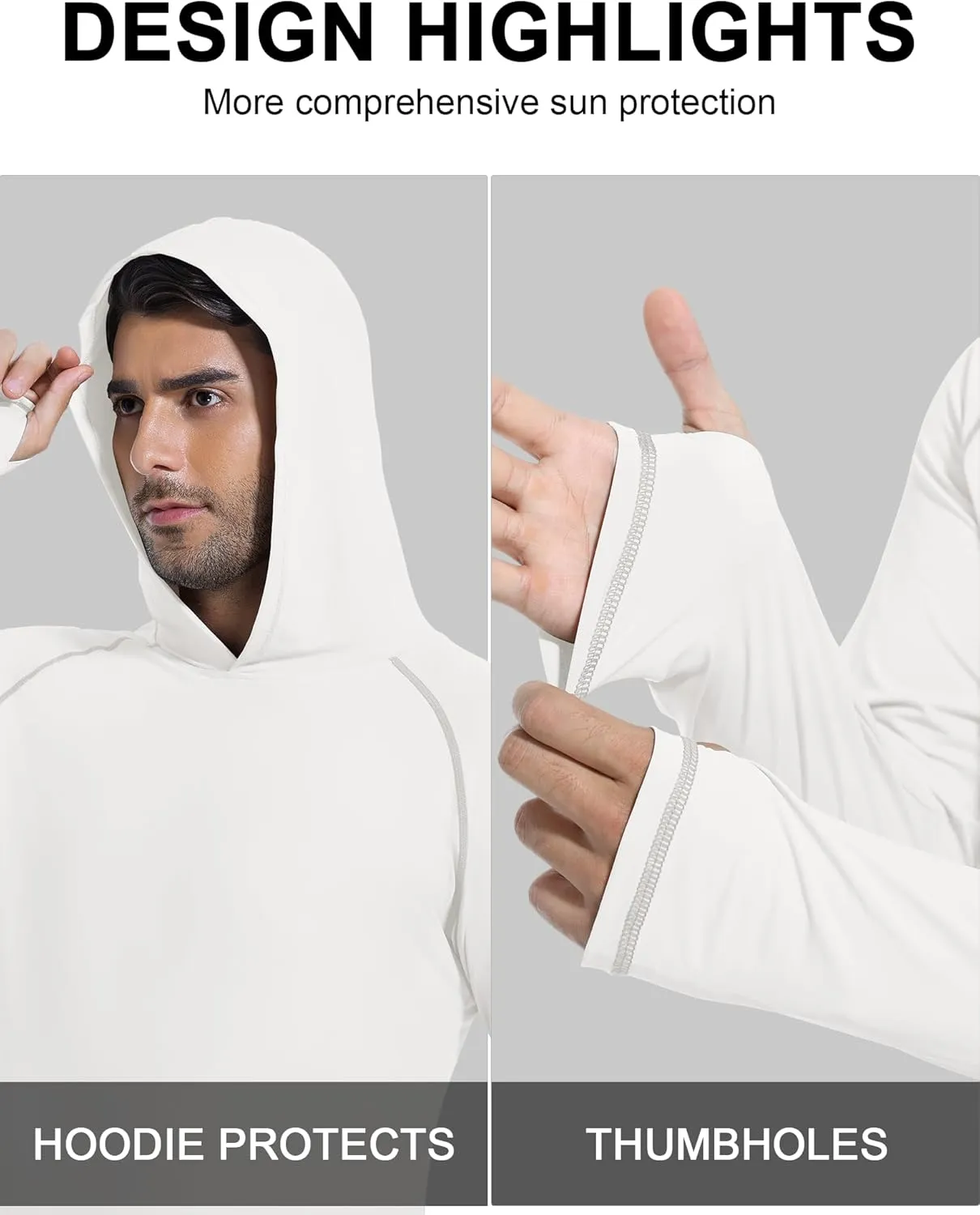 SILKWORLD UPF 50  Fishing Shirts for Men Long Sleeve Sun Protection Hoodie UV SPF Rash Guard Workout Swim Shirts