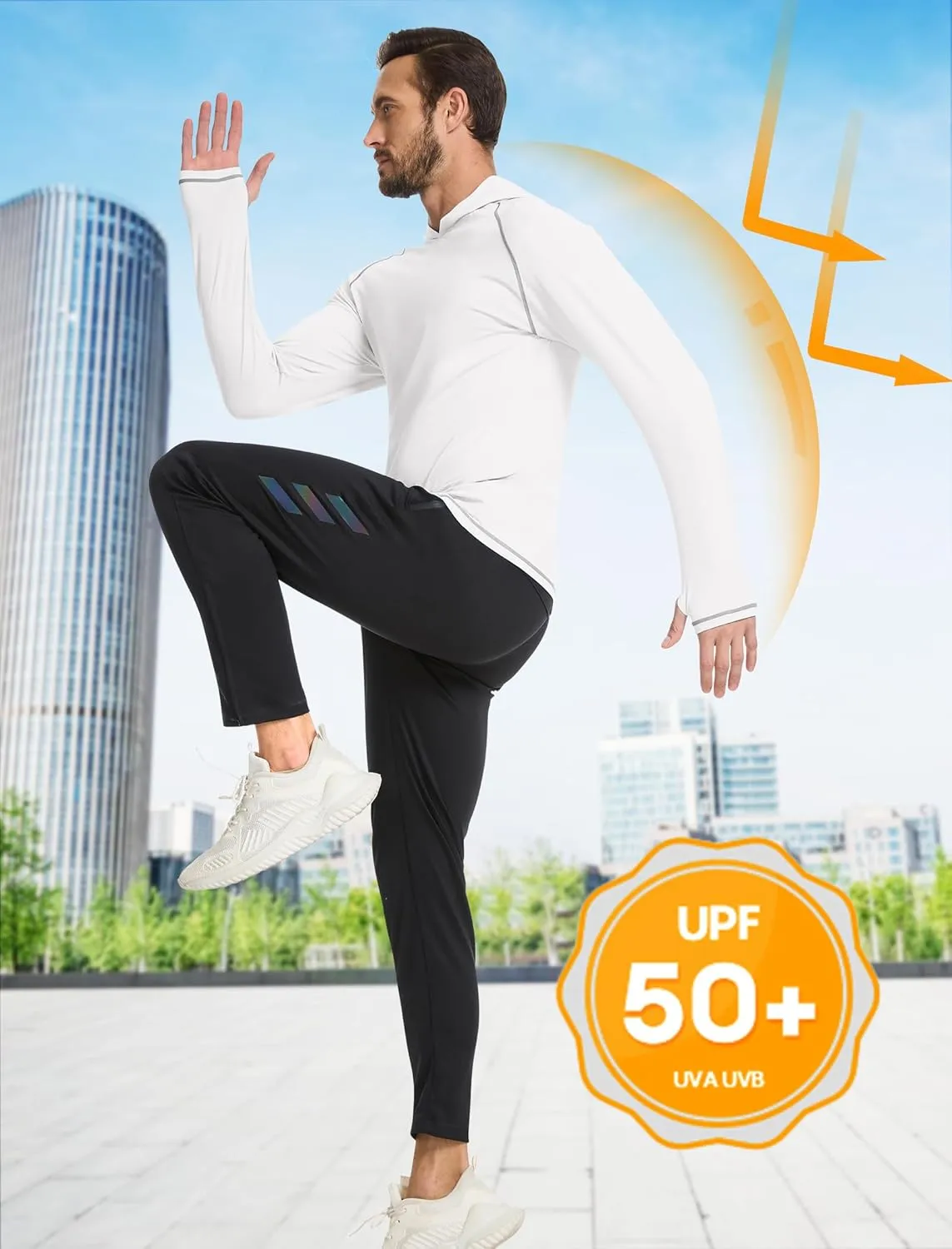 SILKWORLD UPF 50  Fishing Shirts for Men Long Sleeve Sun Protection Hoodie UV SPF Rash Guard Workout Swim Shirts