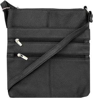 SILVERFEVER Women’s Leather Large Crossbody Travel College Students Indie Style Handbag Water Resistant Genuine Pure Cowhide Black Shoulder Purse
