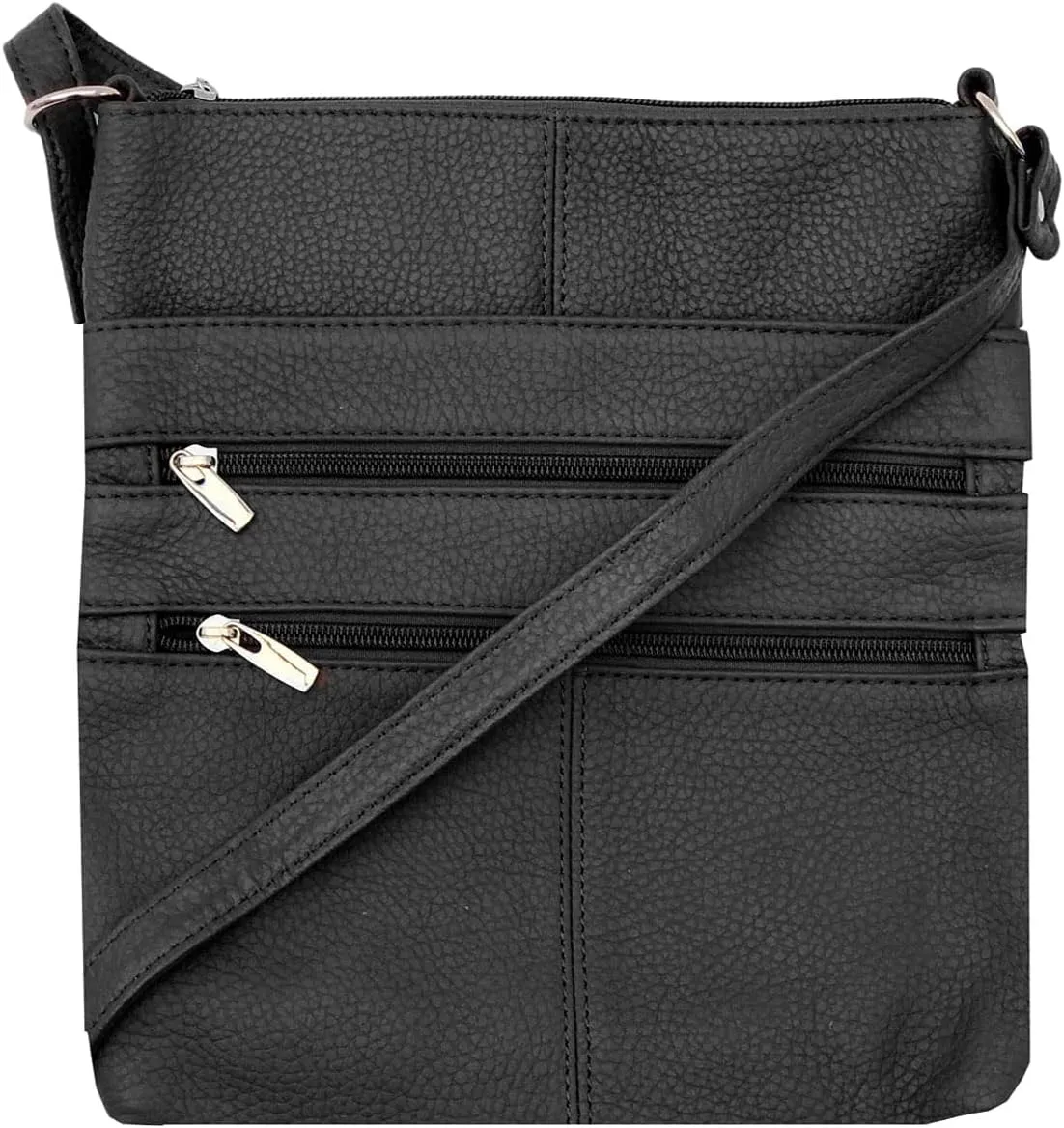 SILVERFEVER Women’s Leather Large Crossbody Travel College Students Indie Style Handbag Water Resistant Genuine Pure Cowhide Black Shoulder Purse