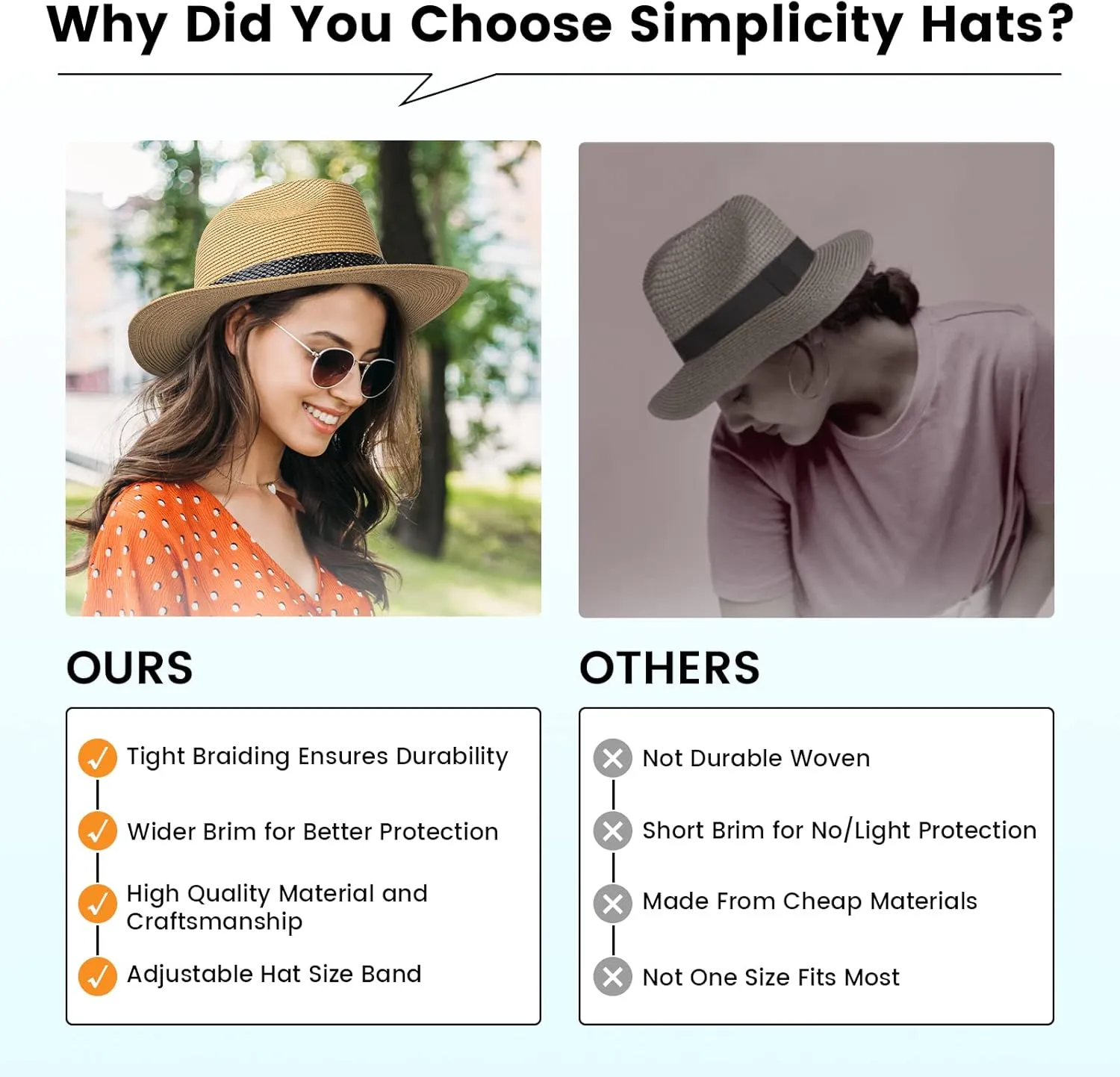Simplicity Mens Women's Wide Brim Straw Panama Sun Hat