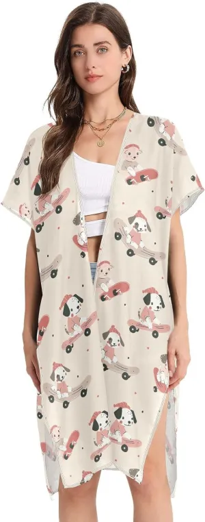 Skateboarding Puppy Women's Swimwear Cover Up Elegant Beach Cover, Lightweight Bathing Suit Cover-S