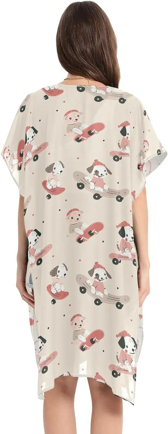 Skateboarding Puppy Women's Swimwear Cover Up Elegant Beach Cover, Lightweight Bathing Suit Cover-S