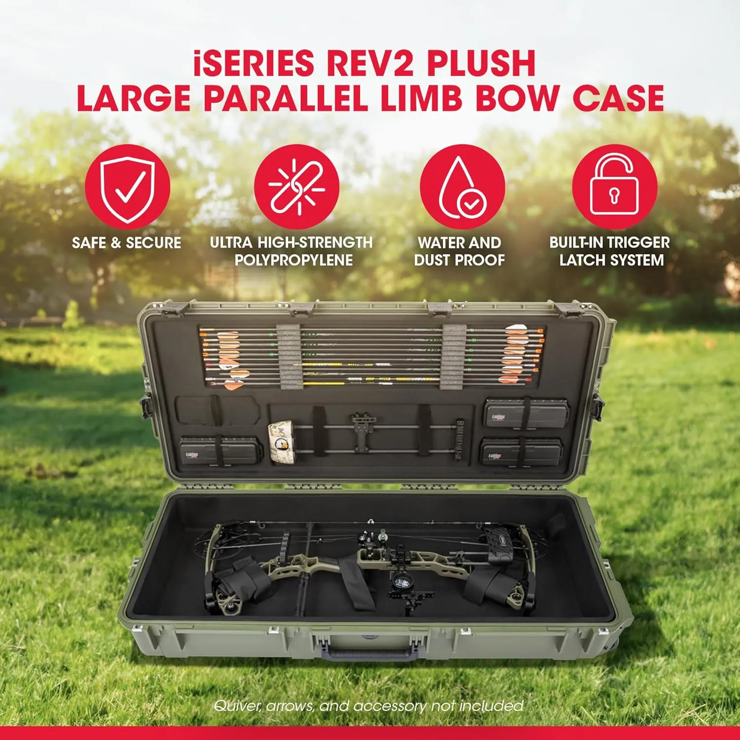 SKB Hard Protective Large Plush Storage Case, Archery Bow, Arrows, Parallel Limb iSeries REV2 Bow Case - Quiver Holder and Gear Box Accessories
