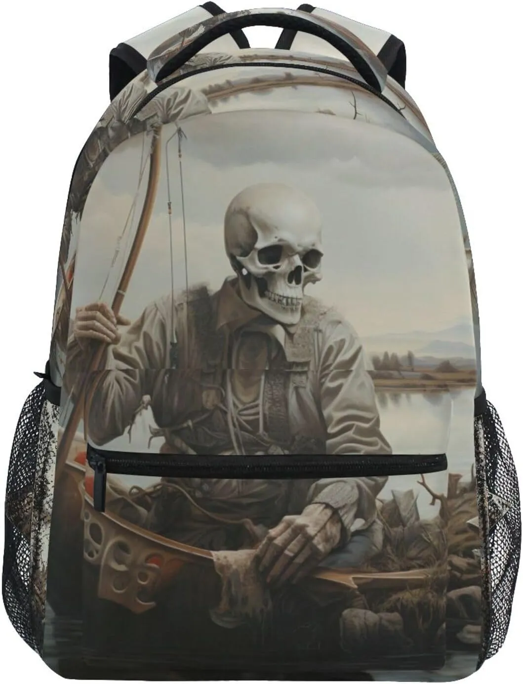 Skeleton Trout Fishing Backpack Daypack Shoulder Bag Book Bag Lightweight Back Pack 11.4 ×16 In