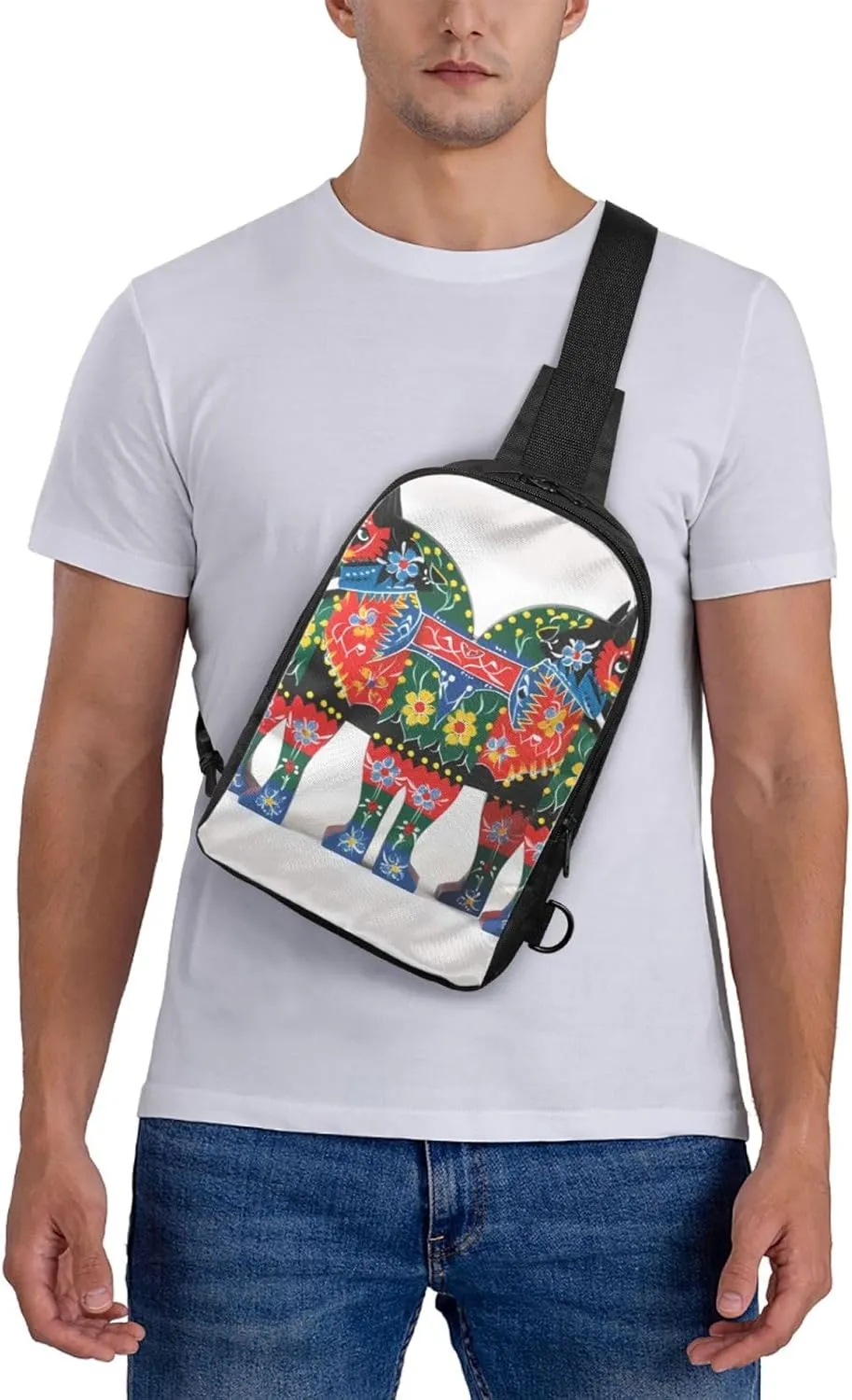 Sling Backpack Crossbody Sling Bag for Men Women Cross Chest Bag Runner Swedish Dala Horse Folk Shoulder Bag Travel Hiking Daypack