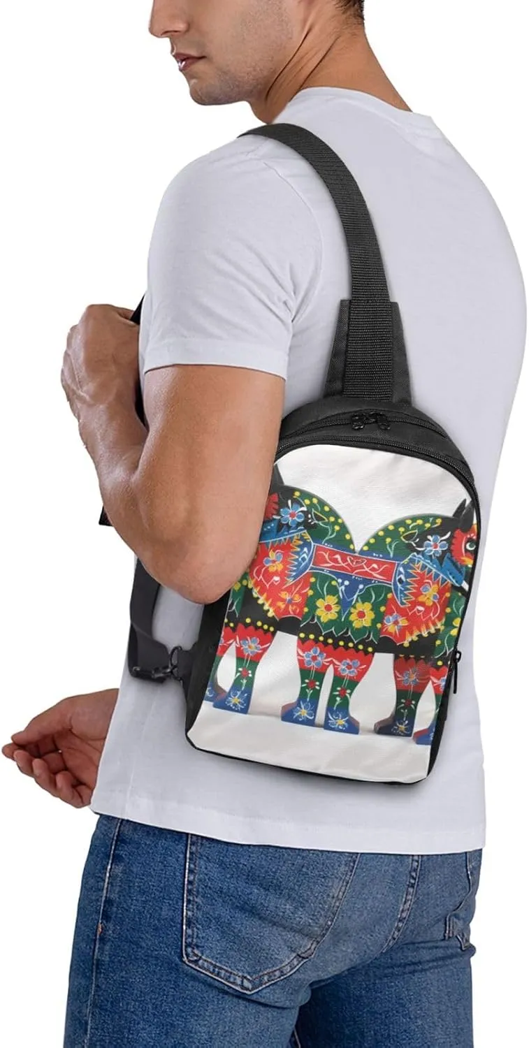 Sling Backpack Crossbody Sling Bag for Men Women Cross Chest Bag Runner Swedish Dala Horse Folk Shoulder Bag Travel Hiking Daypack
