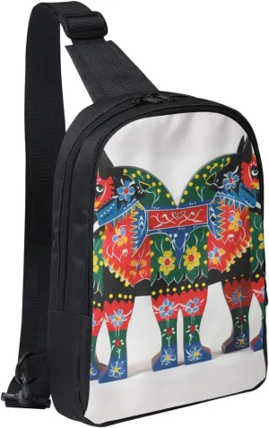 Sling Backpack Crossbody Sling Bag for Men Women Cross Chest Bag Runner Swedish Dala Horse Folk Shoulder Bag Travel Hiking Daypack