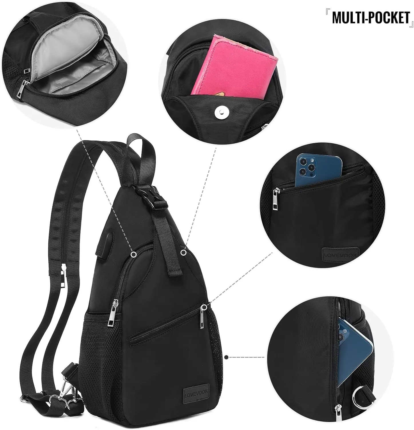 Sling Bag for Women Casual Daypack Nylon Crossbody Sling Backpack Travel Shoulder Bag Hiking Daypack